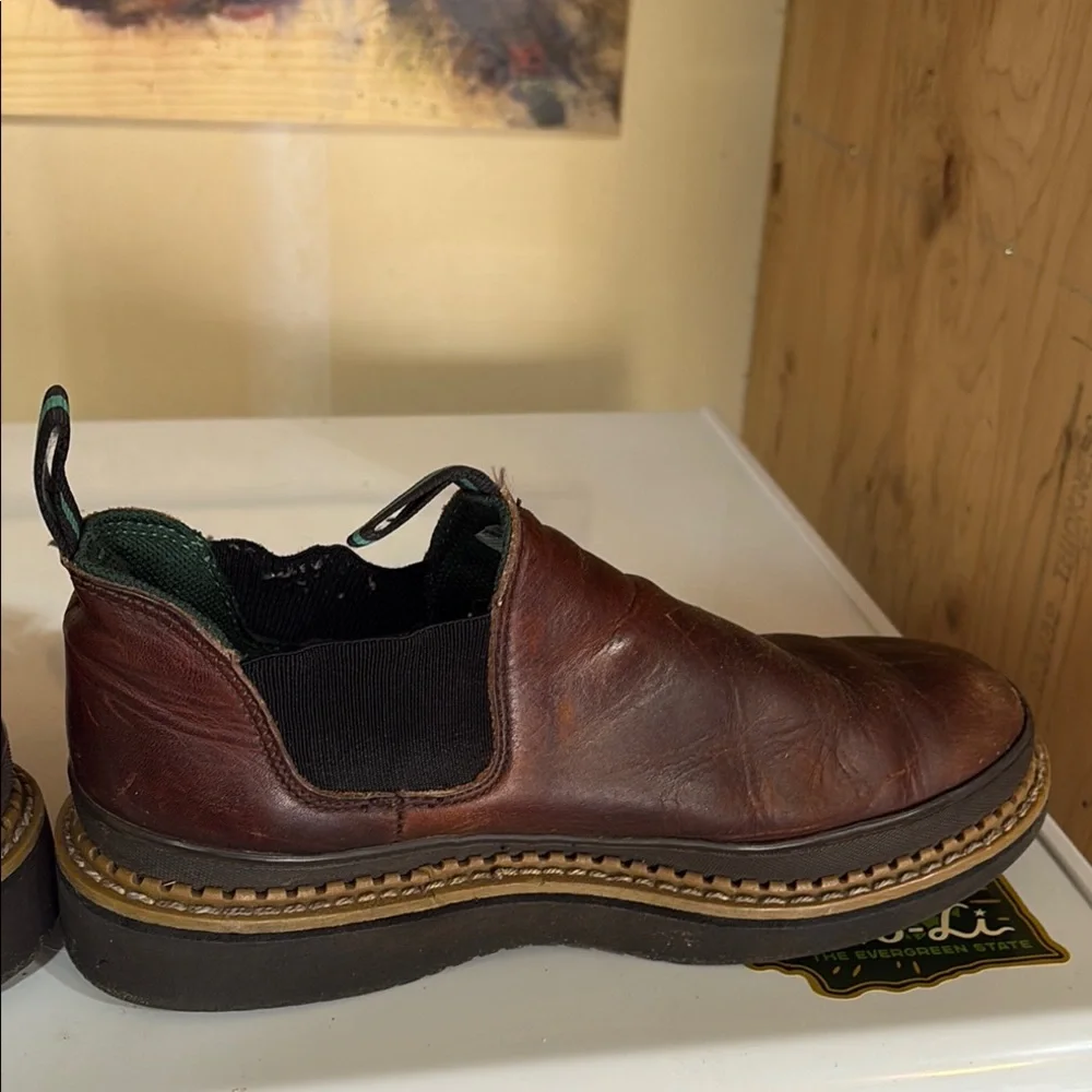 Georgia Boot Brown Leather Slip-On Loafers with Elastic Panels - Picture 7 of 9